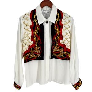 Vintage 80s 90s Casual Corner Womens Sz 8 Formal Red Gold Blouse Shirt Top